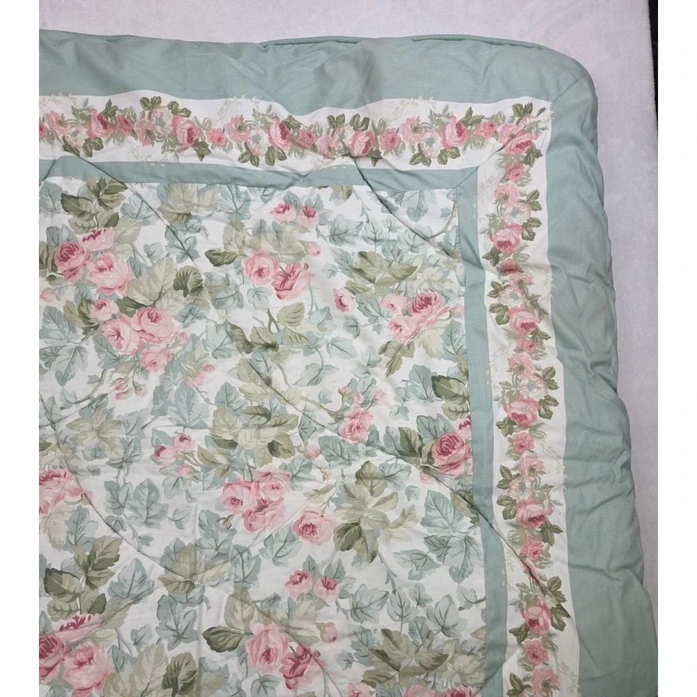 Vtg 80s Laura Ashley Cottage Rose Floral Paisley Comforter Sham Dust Ruffle Set